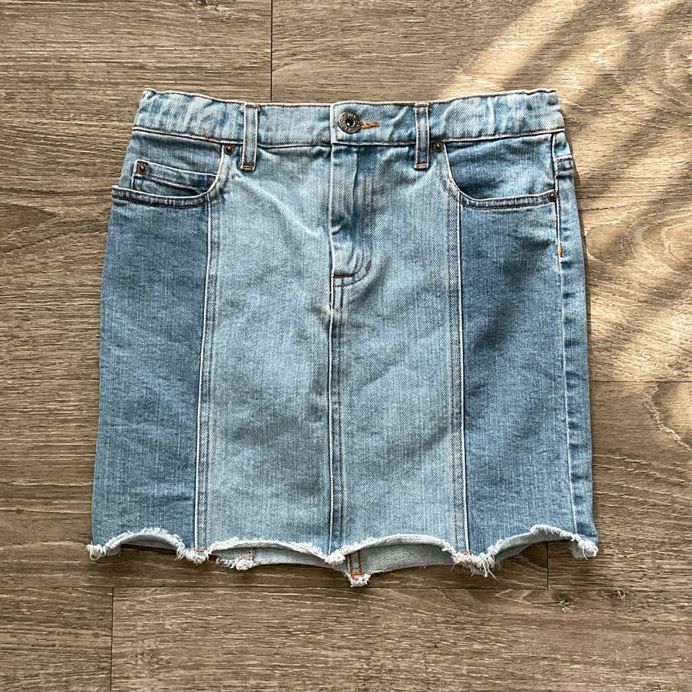 Bardot Junior Denim Skirt Blue Jean Raw Hem Girls Size 14